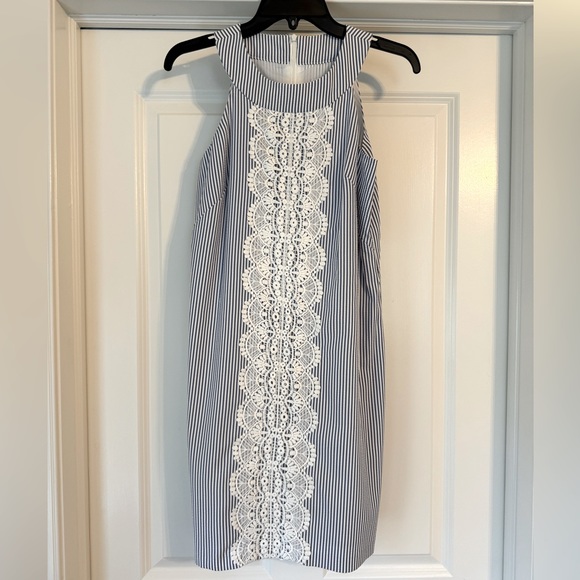 Blue White Stripe and Lace Appliqué Dress Sleeveless NWOT - Picture 1 of 3